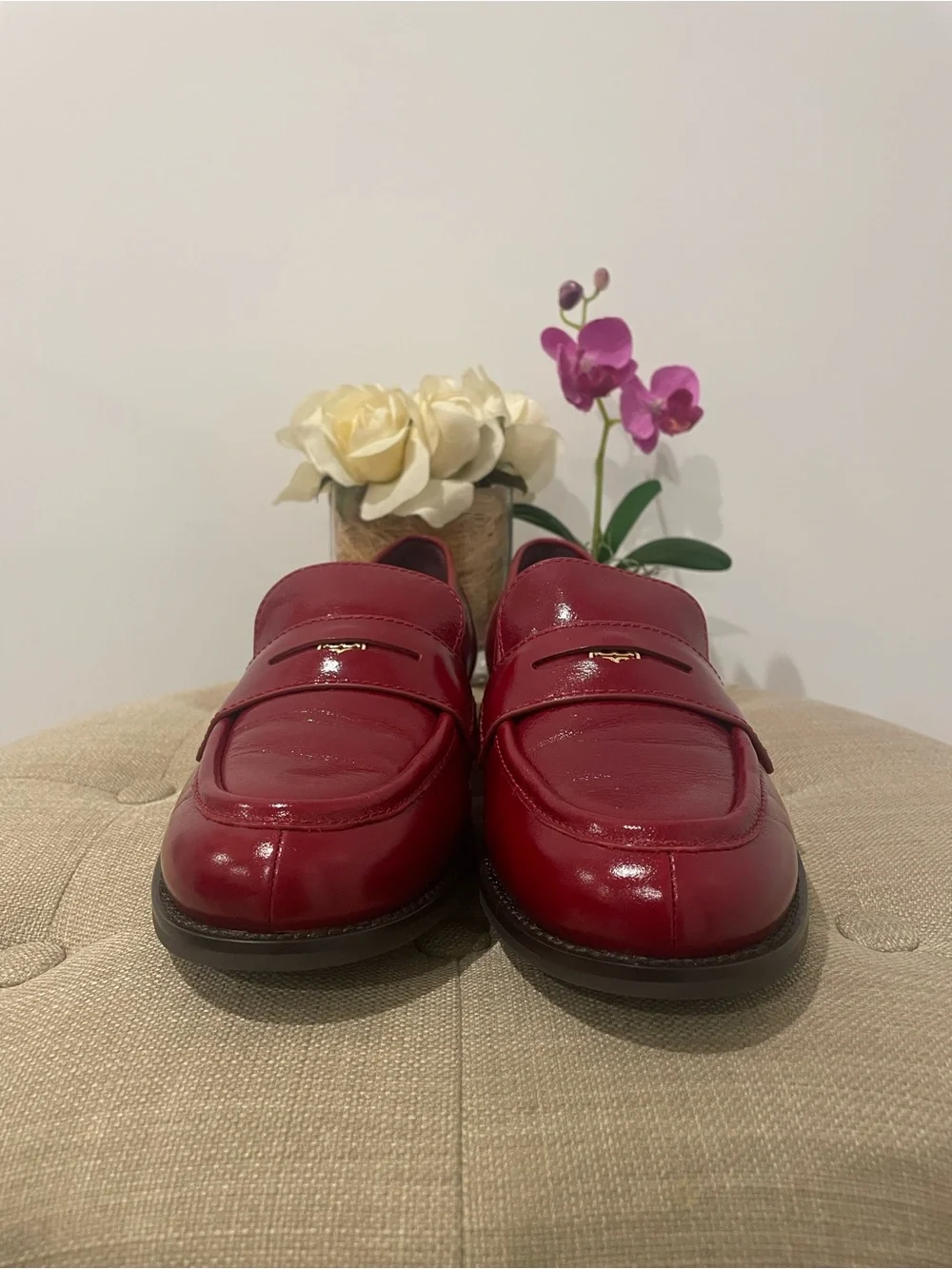 Tory Burch Chelsea Red Penny Loafers - Size 8 - Picture 3 of 16